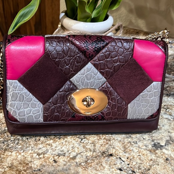 COACH EUC Mini Ruby Patchwork In Ruby Leather Red Burgundy Purse Crossbody - Picture 2 of 9